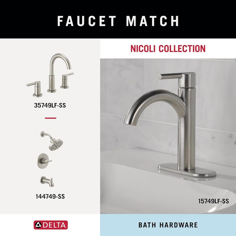 Delta FAUCET NIC64-DN Nicoli 4-Piece Bath Hardware Set 18 to 24 in. Towel Bar, Toilet Paper Holder, Towel Ring, Towel Hook in Brushed Nickel - Image 4